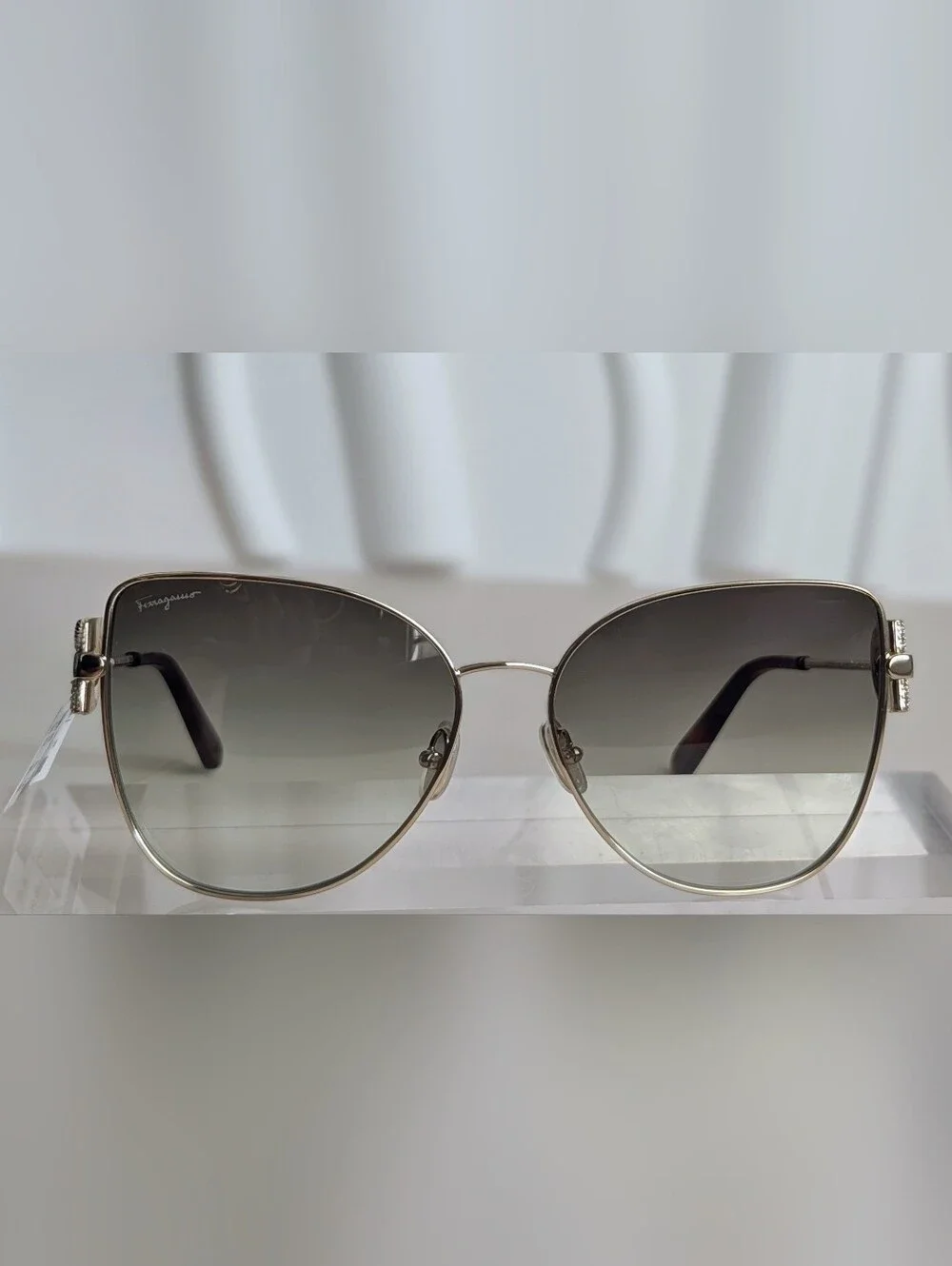 NWT Ferragamo SF296SR Gold Green Gradient Crystal Sunglasses 60mm